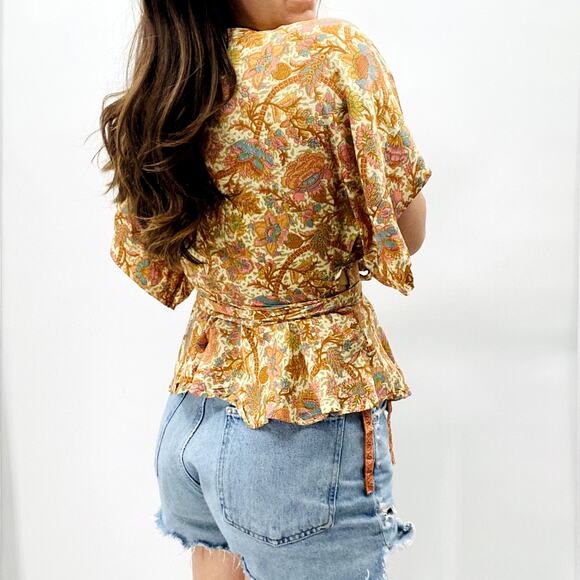 Perry Walker 1 yellow floral Wrap Blouse - Picture 8 of 10